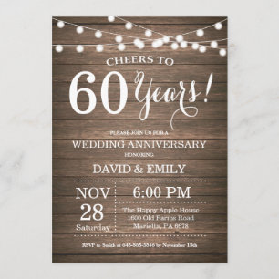 60th Wedding Anniversary Invitation Rustic Wood