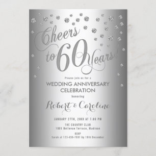 60th Wedding Anniversary Invitation - Silver White