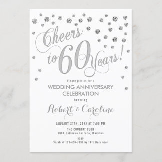 60th Wedding Anniversary Invitation - Silver White
