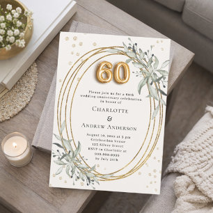 60th wedding anniversary ivory greenery diamonds invitation