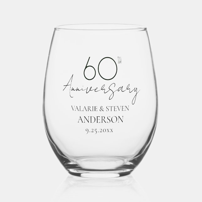 60th Wedding Anniversary Keepsake Stemless Wine Glass (Front)