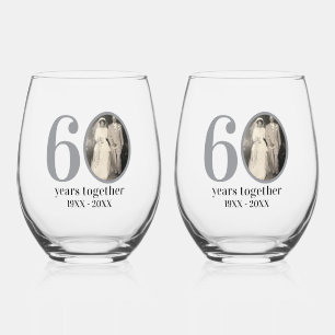 60th wedding anniversary (or ANY 0 YEAR) Keepsake Stemless Wine Glass