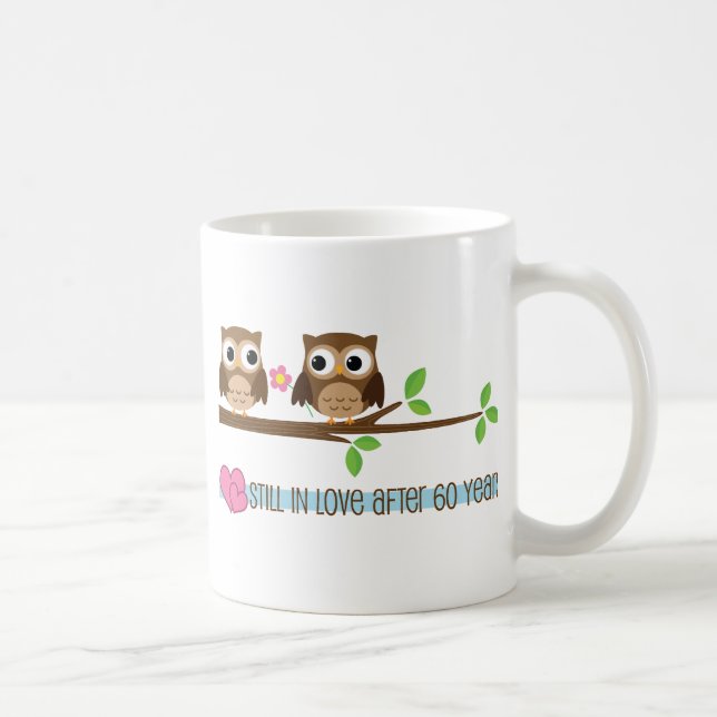 60th Wedding Anniversary Owls Coffee Mug (Right)