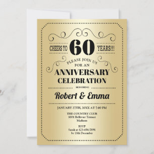 60th Wedding Anniversary Party - Gold Black Invitation