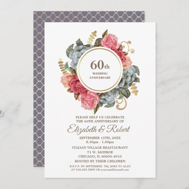 60th Wedding Anniversary Party Invitations (Front/Back)