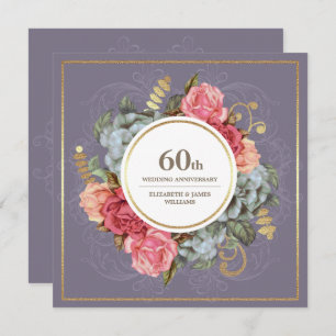 60th Wedding Anniversary Party Vintage Floral Invitation