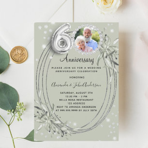 60th wedding anniversary photo diamonds sage green invitation