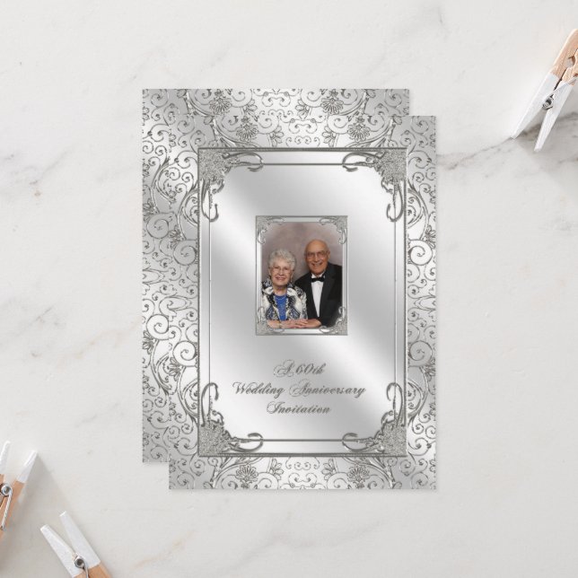 60th Wedding Anniversary Photo Invitation Card (Front/Back In Situ)