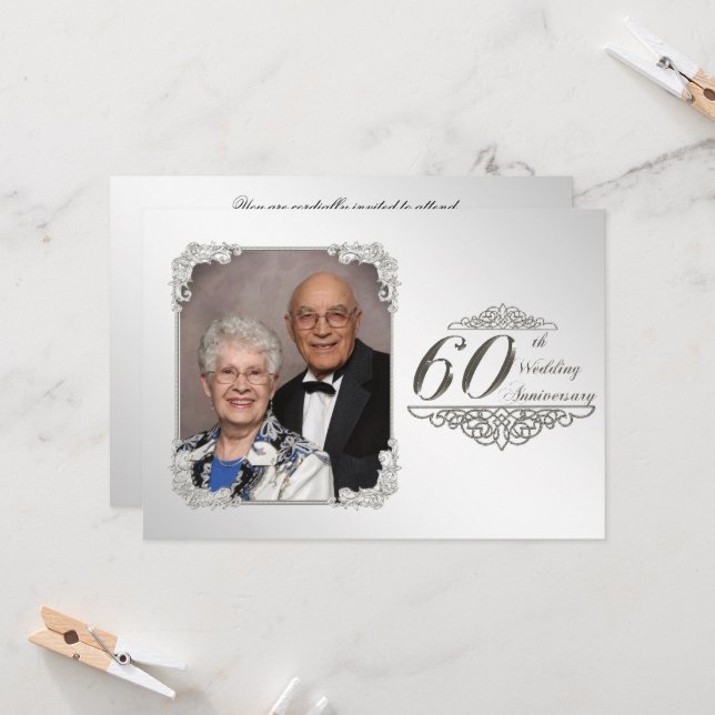 60th Wedding Anniversary Photo Invitation Card (Front/Back In Situ)