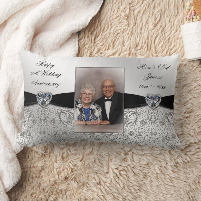 60th Wedding Anniversary Photo Lumbar Throw Pillow (Blanket)