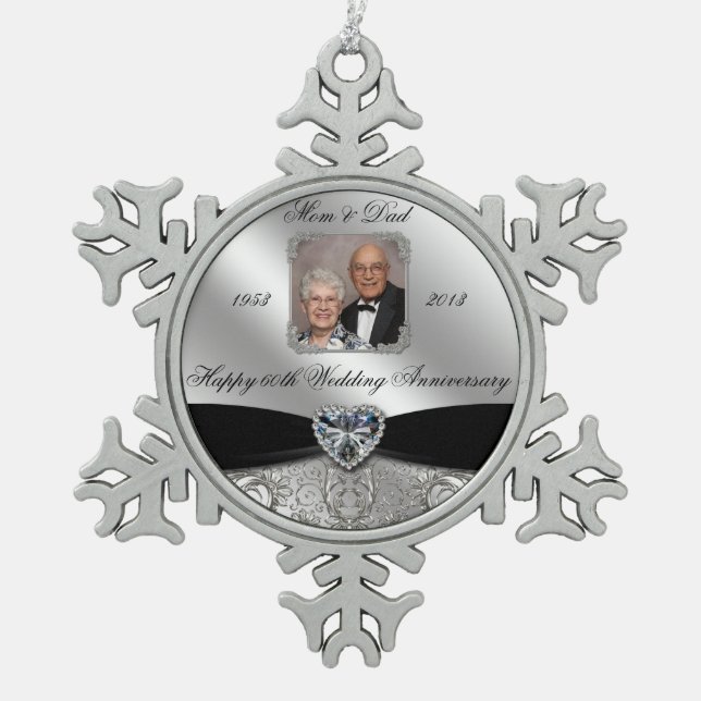 60th Wedding Anniversary Photo Snowflake Ornament (Front)
