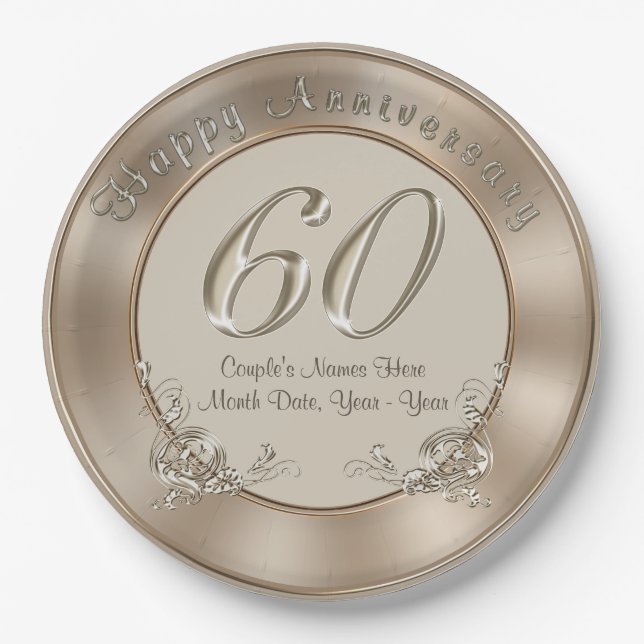 60th Wedding Anniversary Plates with NAMES, DATE (Front)