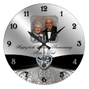 60th Wedding Anniversary Round Photo Wall Clock