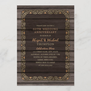 60th Wedding Anniversary Rustic Wood Country Party Invitation