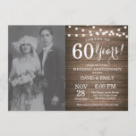 60th Wedding Anniversary Rustic Wood Invitation<br><div class="desc">60th Wedding Anniversary Invitation with custom photo. Rustic Wood Background. String Lights. Black and White. 1st, 2nd, 3rd, 4th, 5th, 10th, 15th, 20th, 25th, 30th, 35th, 40th, 45th, 50th, 55th, 60th, 65th, 70th, 75th, 80th, Any Years. Adult Birthday. Woman or Man Male Birthday Party. For further customisation, please click the...</div>