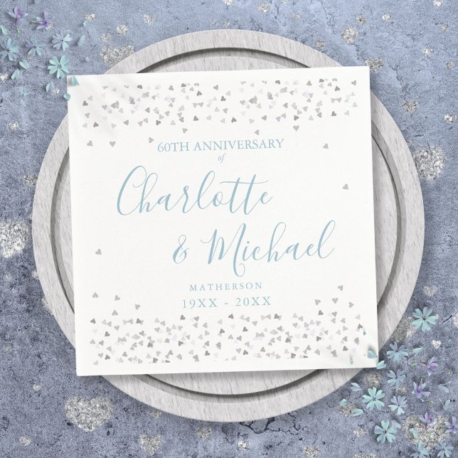 60th Wedding Anniversary Script Hearts Confetti Napkin (60th Wedding Anniversary Script Hearts Confetti Napkins)