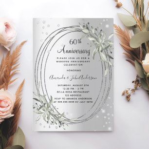 60th wedding anniversary silver greenery diamond invitation