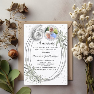 60th wedding anniversary silver photo diamond invitation