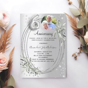 60th wedding anniversary silver photo diamond invitation