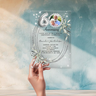 60th wedding anniversary silver photo diamonds acrylic invitations