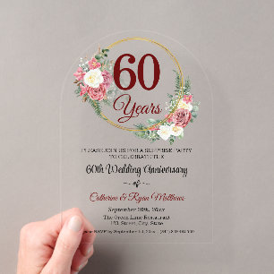 60th Wedding Anniversary Surprise Party Floral Acrylic Invitations