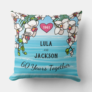 60th Wedding Anniversary Tropical Beach Orchids Cushion