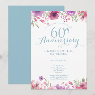 60th Wedding Anniversary Watercolor Floral Invitation