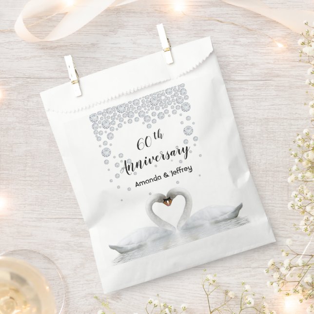 60th wedding anniversary white swan couple favour bag (Clipped)