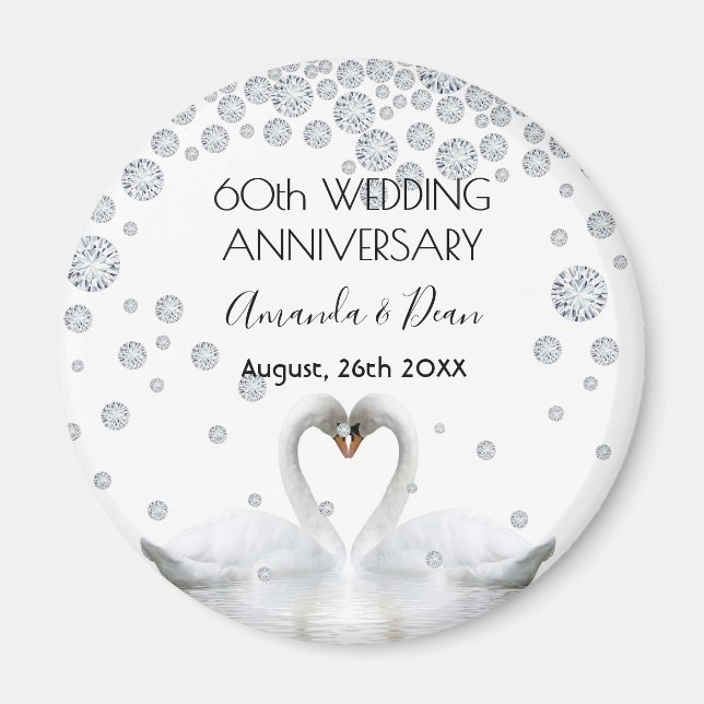 60th wedding anniversary white swans in love magnet (Front)