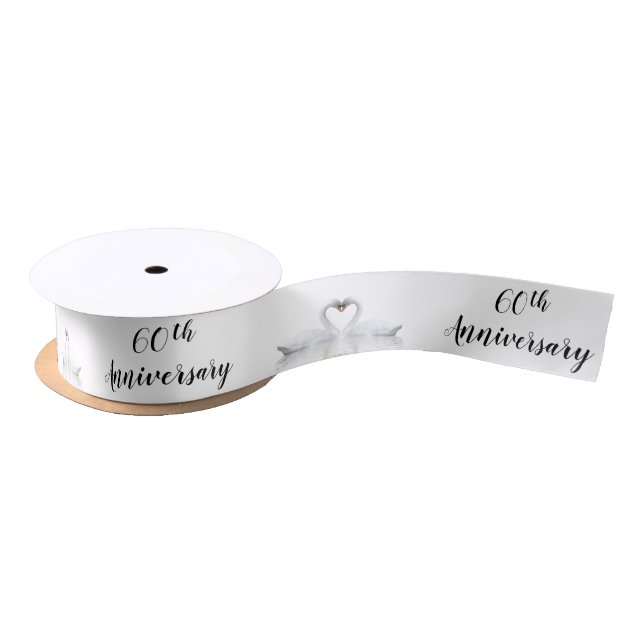 60th wedding anniversary white swans in love satin ribbon (Spool)