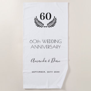 60th wedding annversary white black wreath beach towel