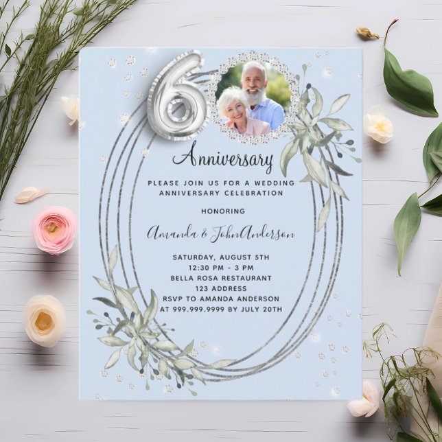 60th wedding photo diamonds blue invitation (Creator Uploaded)