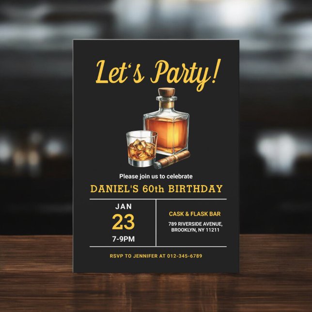 60th Whiskey Cigar Bourbon Birthday Party Invitation (Creator Uploaded)