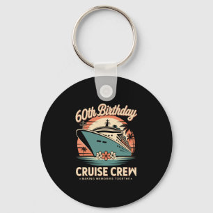 60th Years Old Birthday Cruise Crew Retro Sunset Key Ring