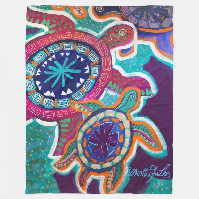 60x80 Turtle Blanket with 0riginal aboriginal art (Front)