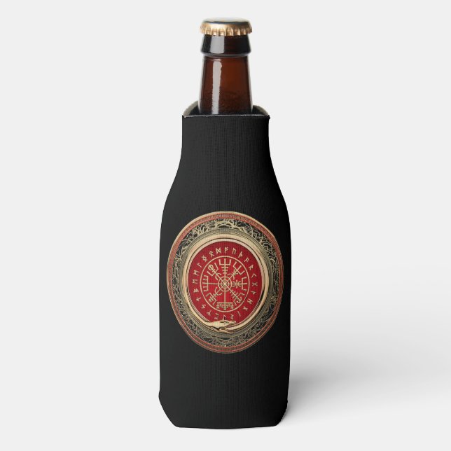 [610] Vegvisir - Viking Gold Magic Runic Compass Bottle Cooler (Bottle Front)