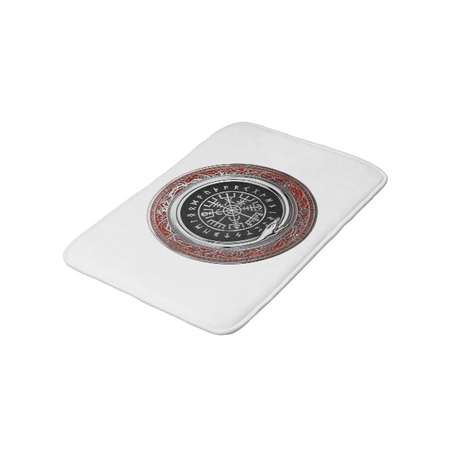 [610] Vegvisir - Viking Silver Magic Runic Compass Bath Mat (Angled)