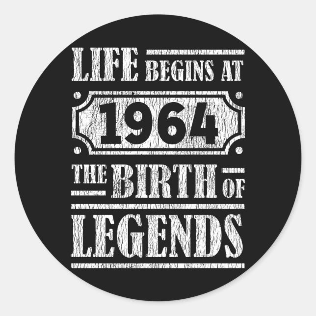 61 Year Old 1964 Birth Of Legend 61st Birthday Classic Round Sticker (Front)