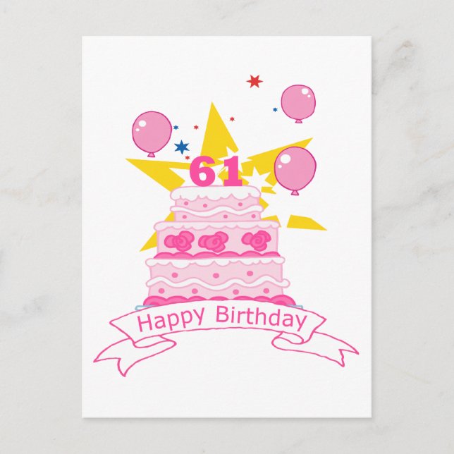 61 Year Old Birthday Cake Postcard (Front)