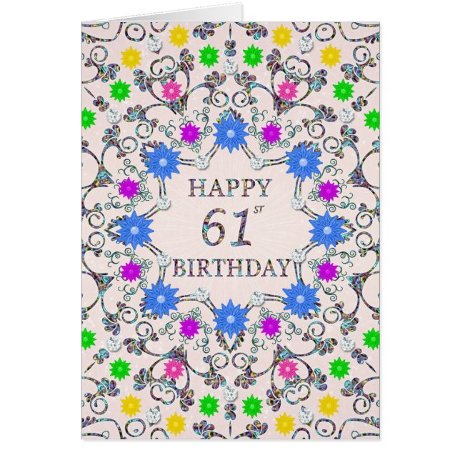 61st Birthday Abstract Flowers  (Front)