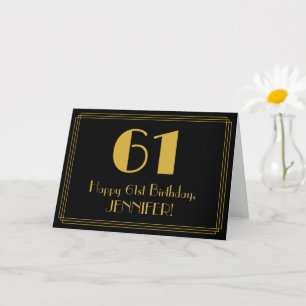 61st Birthday: Art Deco Inspired Look "61" + Name Card