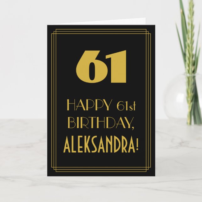 61st Birthday ~ Art Deco Inspired Look "61" & Name Card (Front)