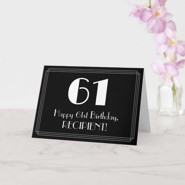 61st Birthday ~ Art Deco Inspired Look "61", Name Card (Orchid)
