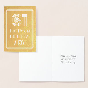 61st Birthday – Art Deco Inspired Look "61" + Name Foil Card