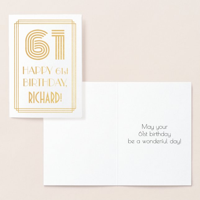 61st Birthday - Art Deco Inspired Look "61" & Name Foil Card (Display)