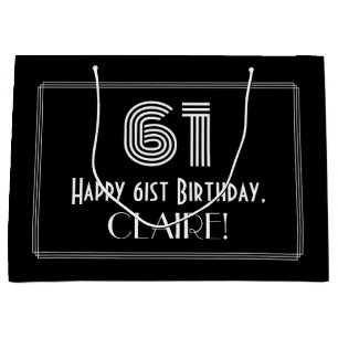 61st Birthday — Art Deco Inspired Look "61" & Name Large Gift Bag