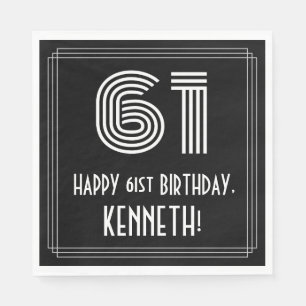 61st Birthday: Art Deco Inspired Look "61" + Name Napkin