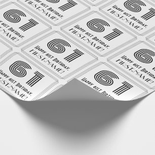 61st Birthday: Art Deco Inspired Style "61" + Name Wrapping Paper