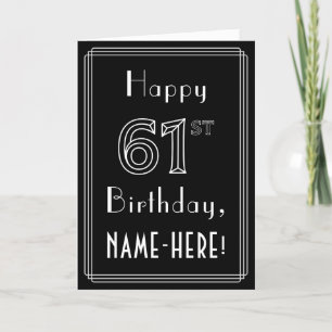 61st Birthday: Art Deco Style # 61 & Custom Name Card