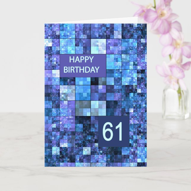 61st Birthday, Blue Squares, Card (Orchid)
